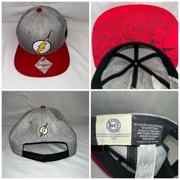 DC Comics Hat Men's Gray Red‎ The Flash Adjustable Snapback Embroidered Logo Cap - Picture 1 of 11
